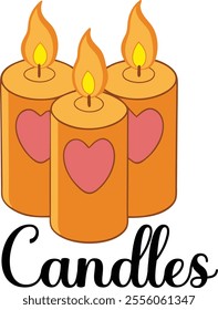 Cute Romantic Candles vector cartoon illustration for  Valentine's Day