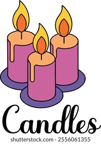 Cute Romantic Candles vector cartoon illustration for  Valentine's Day