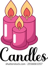 Cute Romantic Candles vector cartoon illustration for  Valentine's Day