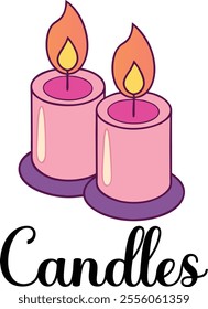 Cute Romantic Candles vector cartoon illustration for  Valentine's Day