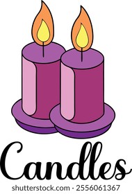 Cute Romantic Candles vector cartoon illustration for  Valentine's Day