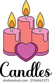 Cute Romantic Candles vector cartoon illustration for  Valentine's Day