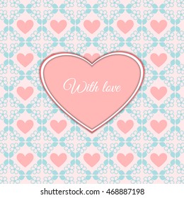 Cute romantic card with heart and flower. Vector illustration
