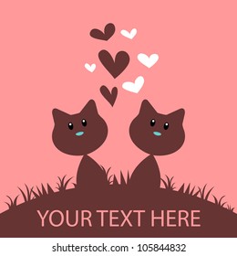 Cute romantic card with two cats