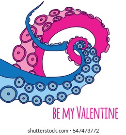 cute romantic cards  with octopus, vector illustration. Can be used for wedding invitation, card for Valentine's Day or card about love.