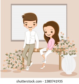 Cute Romantic Cartoon Couple Flower Stock Vector (Royalty Free ...