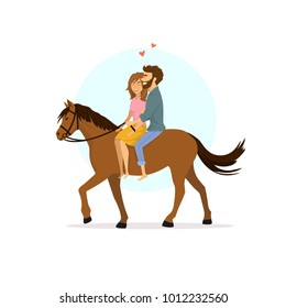 cute romantic cartoon couple in love horseback riding