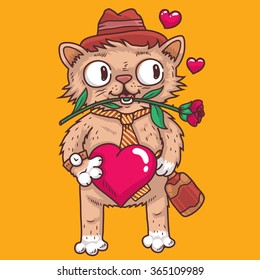 Cute romantic cat. Vector illustration