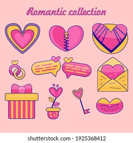 Die romantische Sammlung ist ruhig (für den Valentinstag). Rosa und gelbe Farben