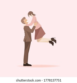 Cute Romantic Couple Cartoon Character, man lifting up woman, girlfriend jump on to boyfriend concept