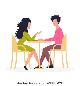 Cute romantic couple, domestic and date situation. Woman and man are in love. Lovers spending time together. Isolated flat vector illustration