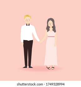 Cute Romantic Couple in Formal Outfit Holding Hand Together Illustration