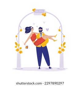Cute romantic couple is getting married flat illustration