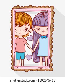 cute romantic couple with hearts in the mirror