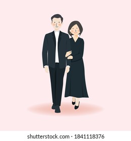 Cute Romantic Couple Holding hand and walking together in a black formal attire