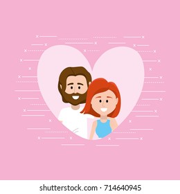 cute romantic couple inside heart design