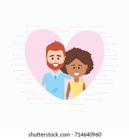 cute romantic couple inside heart design