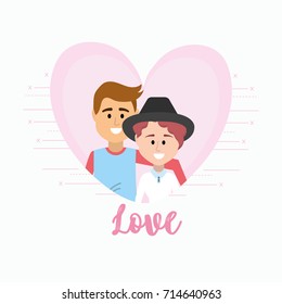 cute romantic couple inside heart design