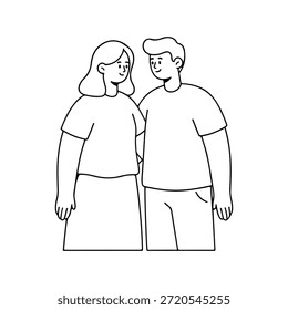 Bonito par romântico linha desenho com ícone de coração perfeito para projetos de namorados e amor