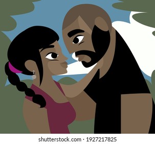 cute romantic couple staring each other