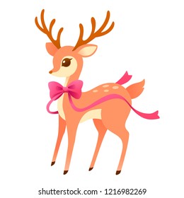 Cute, romantic, dreaming baby princess, deer with bow