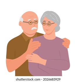 Cute romantic Elderly couple.Grandmother and grandfather together.  Happy retirees, grandparents. Vector illustration in flat style