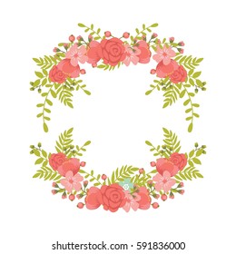 Cute and romantic floral wreath design. Floral wreath decoration for wedding invitation card, newly wed decoration. 