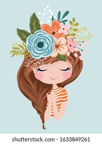 cute romantic girl dreams vector illustration.