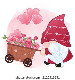 Cute Romantic Gnome In Watercolor Illustration