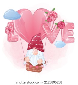 Cute Romantic Gnome In Watercolor Illustration