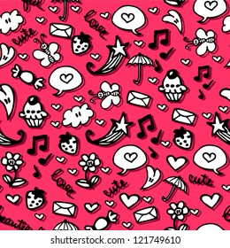 Cute romantic hand drawn seamless pattern