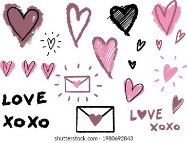 Cute romantic hand drawn set of vector hearts. Ideal for scrapbooking, stickers, graphic design, web and more.