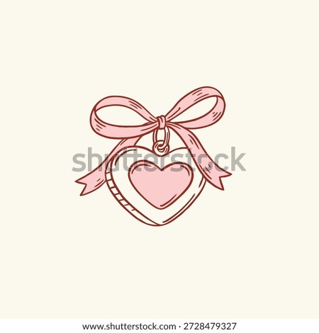 Cute romantic heart shaped locket vector doodle illustration