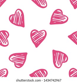 Cute romantic hearts seamless pattern. 14 february wallpaper. Valentines Day backdrop. Hand drawn ornament, texture. Wedding template Vector illustration