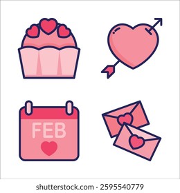 Cute and Romantic Icon sets for Valentine Day or Wedding ceremony in Isolated Vectors