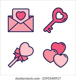Cute and Romantic Icon sets for Valentine Day or Wedding ceremony in Isolated Vectors