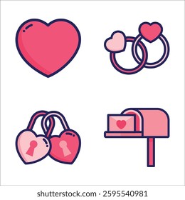 Cute and Romantic Icon sets for Valentine Day or Wedding ceremony in Isolated Vectors