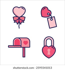 Cute and Romantic Icon sets for Valentine Day or Wedding ceremony in Isolated Vectors