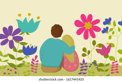 Cute romantic illustration. Man and woman. Ideal for Valentine card, poster, decoration love story, for illustration of articles, blogs, websites, stickers, booklets, flyers, landings, messengers.