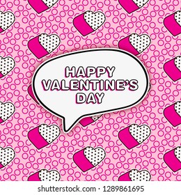 Cute romantic lol doll style greeting card with seamless pattern background for valentine's day or girly designs - repeat pattern with pop art elements 