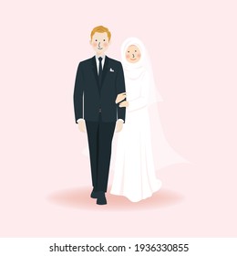 Cute Romantic Muslim Wedding Couple Holding hand and walking together