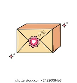 Cute romantic package with sealing wax seal heart stamp. Valentine's Day gift. Vector illustration on white background.