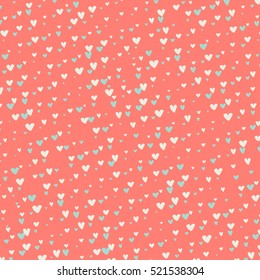 Cute romantic pattern with doodle hearts, scrapbooking background. Vector illustration