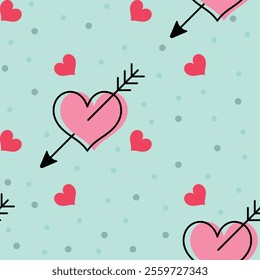 Cute romantic pattern with heart and arrow
