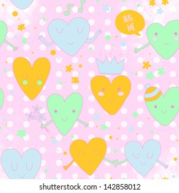 Cute romantic pattern with hearts in love. Colorful hearts background. Wedding or birthday background. Vector illustration