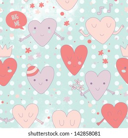 Cute romantic pattern with hearts in love. Colorful hearts background. Wedding or birthday background. Vector illustration