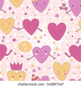 Cute romantic pattern with hearts in love. Colorful hearts background. Wedding or birthday background. Vector illustration