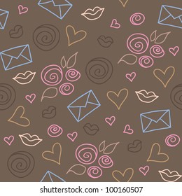 cute romantic pattern with roses, hearts and envelopes