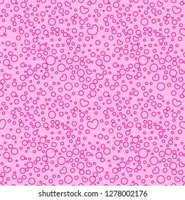 Cute romantic pink vector background in LOL doll surprise style. Seamless pattern blank place in center for text, picture, photo frame, gift tag, zipper. Bright decoration with little dots , hearts
