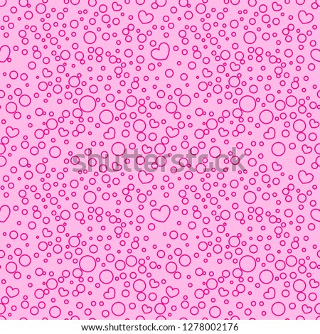 Cute romantic pink vector background in LOL doll surprise style. Seamless pattern blank place in center for text, picture, photo frame, gift tag, zipper. Bright decoration with little dots , hearts
